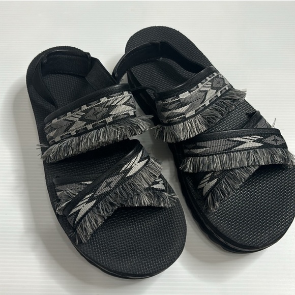 Free People x Teva Ceres Flatform Fringe Stappy Sandal Black boho size 9 - Picture 2 of 10